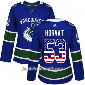 Dame Ishockey Vancouver Canucks Tröja Bo Horvat 53 Adidas 2017-2018 Blå USA Flag Fashion Authentic